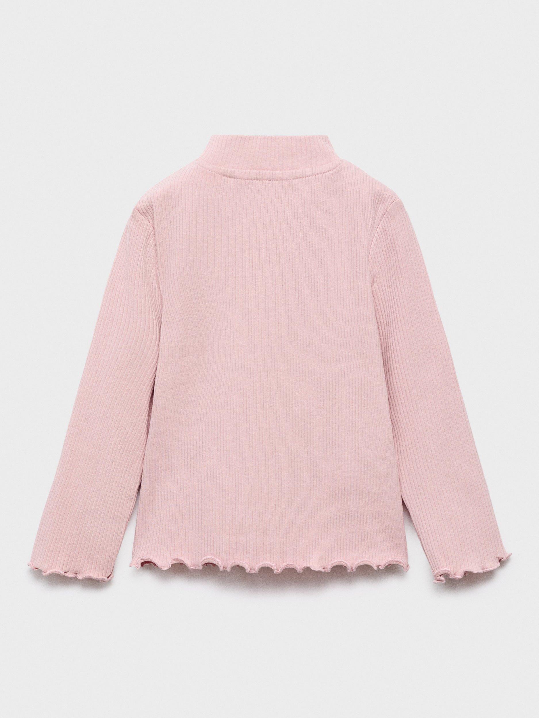 Product image 2 of 4, which shows Mango Kids' Cotton Blend High Neck Long Sleeve Top, Pink, 9-12 months