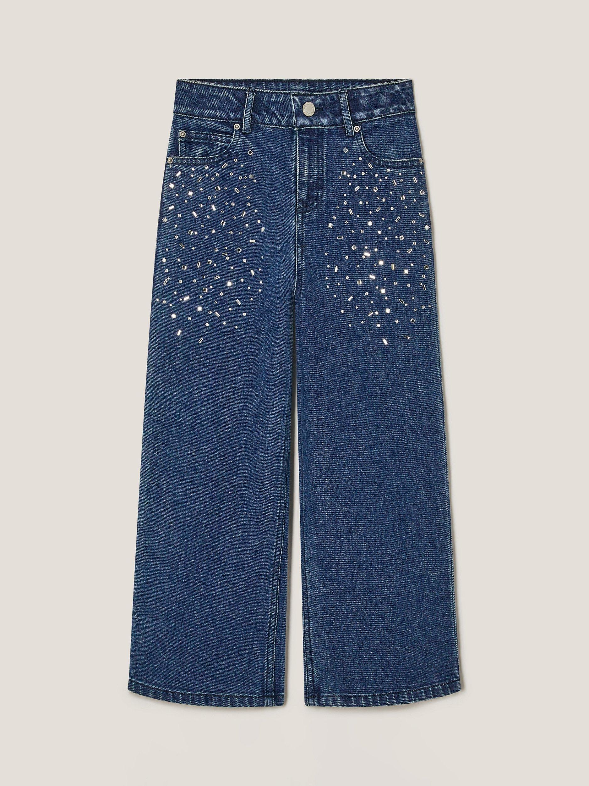 Product image 1 of 3, which shows Monsoon Kids' Denim Sparkly Jeans, Blue, 4 years