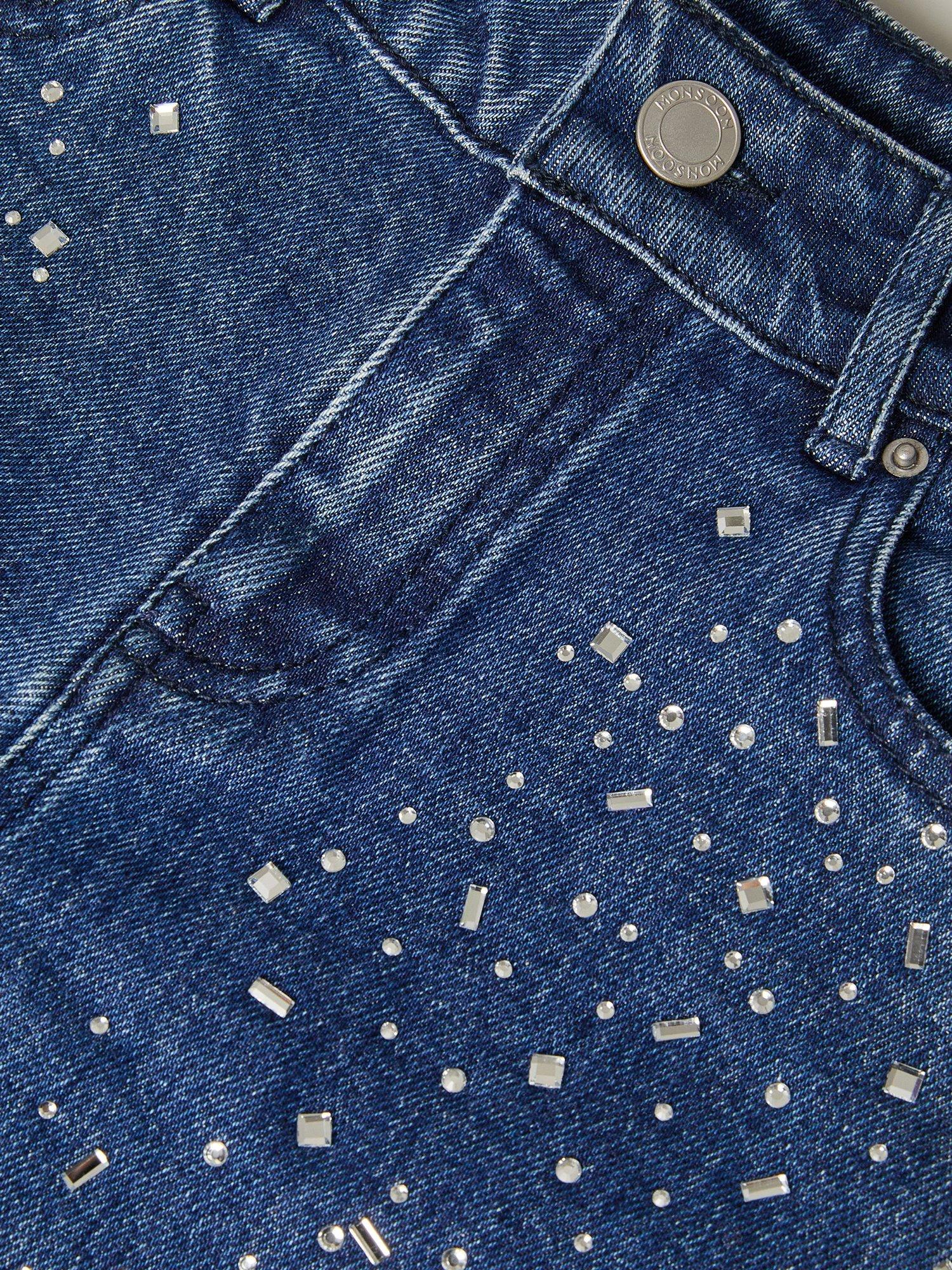 Product image 3 of 3, which shows Monsoon Kids' Denim Sparkly Jeans, Blue, 4 years