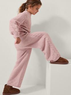 Monsoon Kids' Cable Knit Wide Leg Trousers, Pink, Pink