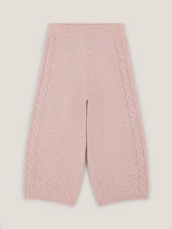 Monsoon Kids' Cable Knit Wide Leg Trousers, Pink - view 2, Pink