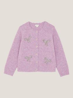 Monsoon Child Embroidered Bow Cardigan, Purple, Purple
