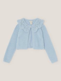 Monsoon Kids' Embellished Collar Fuzzy Cardigan, Blue, Blue
