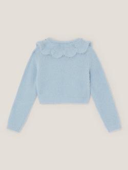 Monsoon Kids' Embellished Collar Fuzzy Cardigan, Blue - view 2, Blue