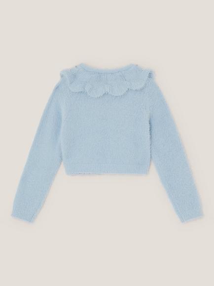 Monsoon Kids' Embellished Collar Fuzzy Cardigan, Blue - view 2, Blue