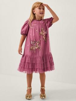 Monsoon Kids' Short Sleeved Sequin Unicorn Christmas Dress, Pink, Pink