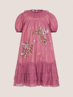 Monsoon Kids' Short Sleeved Sequin Unicorn Christmas Dress, Pink - view 2, Pink