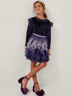 Monsoon Kids' Cosmic Velour Disco Dress, Navy, Navy