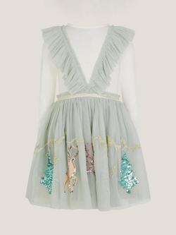 Monsoon Kids' Enchanted Tulle Ruffle Christmas Dress, Green - view 2, Green