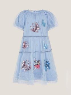 Monsoon Kids' Fairy Short Sleeved Party Dress, Blue - view 2, Blue