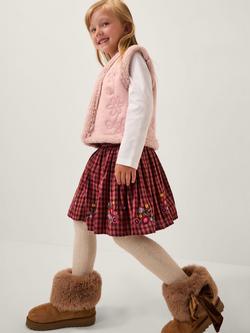 Monsoon Kids' Suedette Floral Embroidered Gilet, Pink, Pink