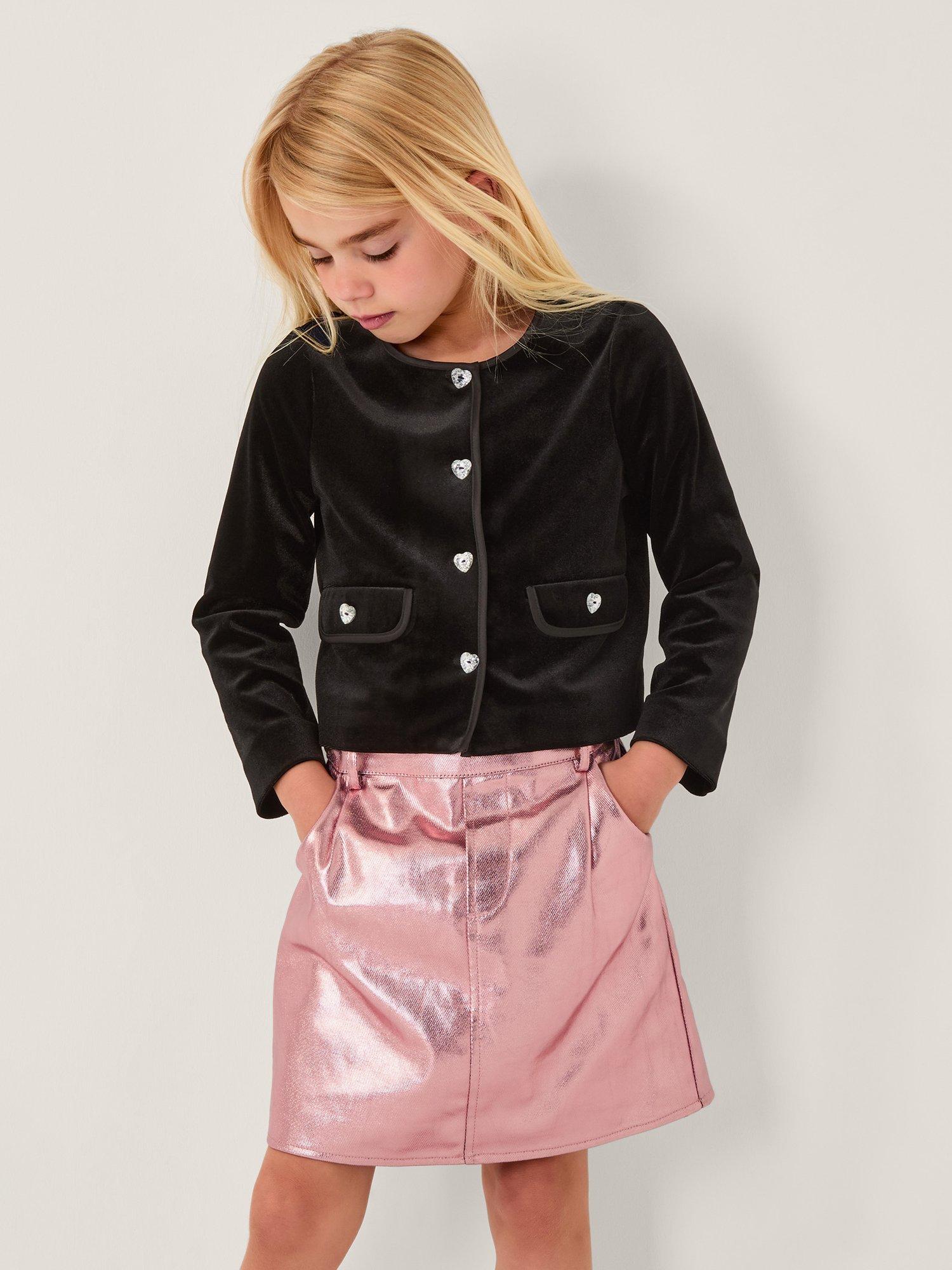 Product image 1 of 4, which shows Monsoon Kids' Metallic Skirt, Rose Gold, 3-4 years