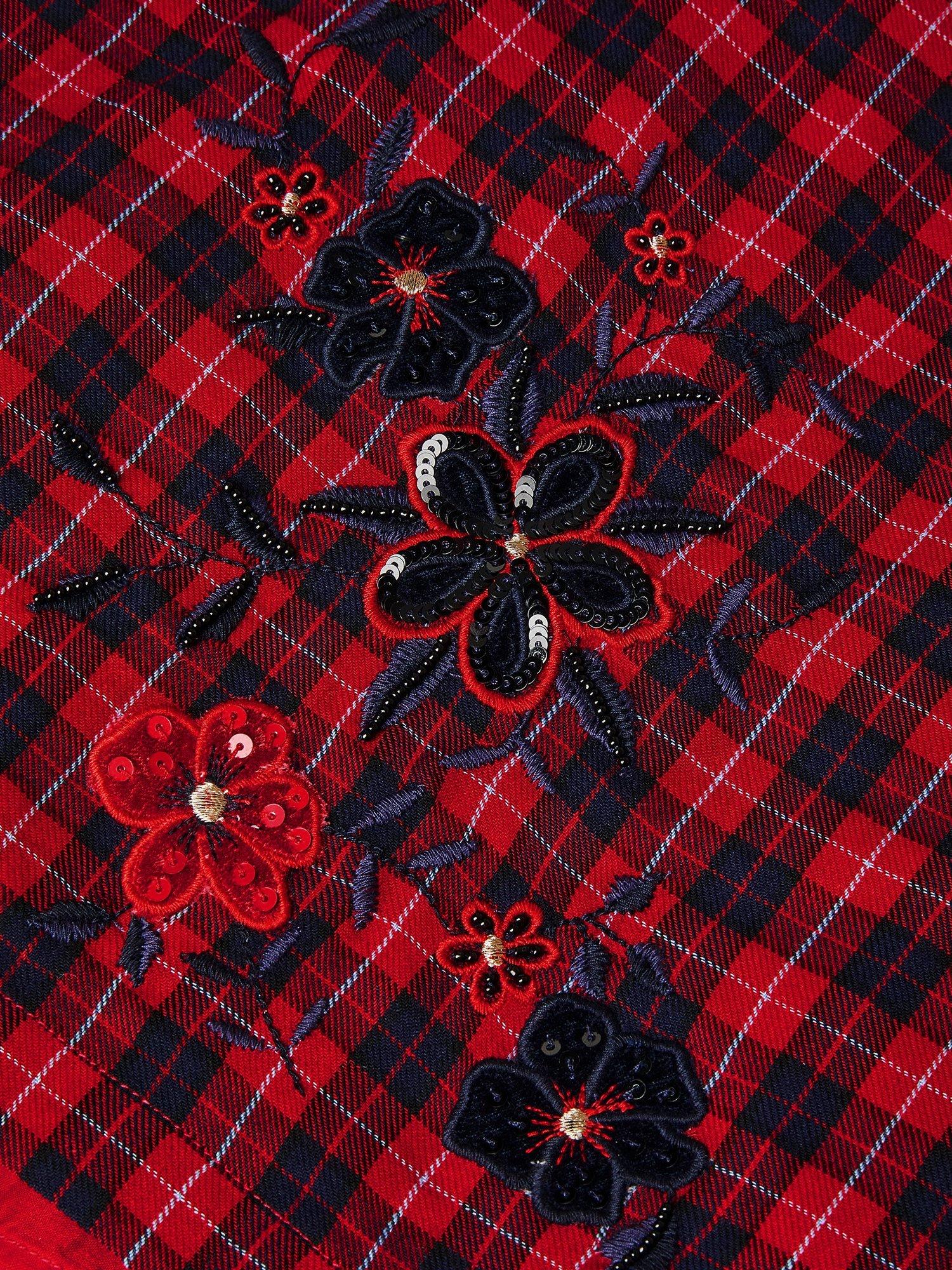 Product image 4 of 4, which shows Monsoon Kids' Sequin Tartan Kilt, Red, 3-4 years