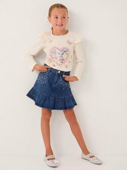 Monsoon Kids' Jewel Heat Seal Denim Skirt, Blue, Blue