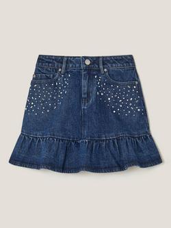 Monsoon Kids' Jewel Heat Seal Denim Skirt, Blue - view 2, Blue