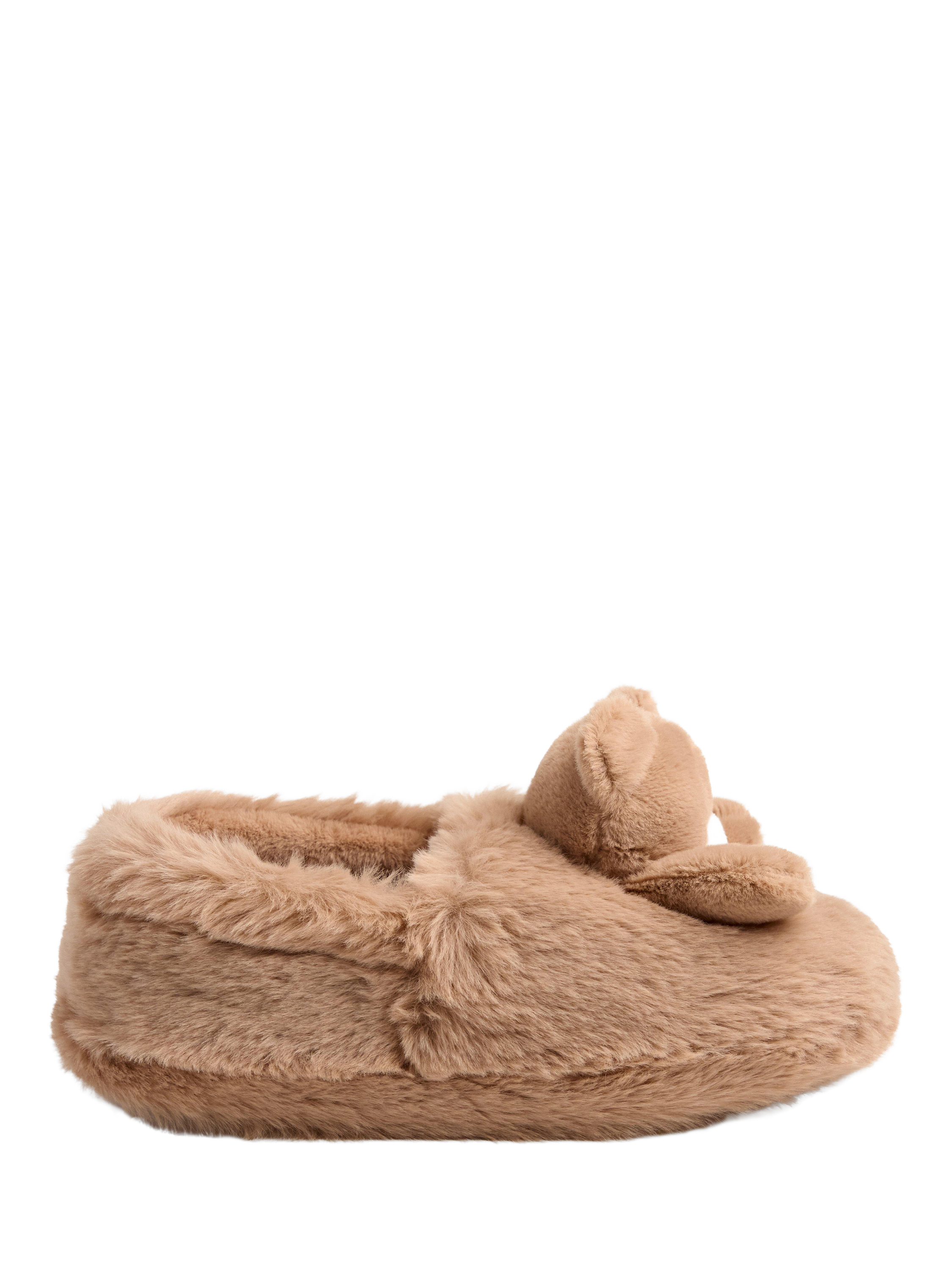 Product image 1 of 3, which shows Lindex Kids' Teddy Bear Slippers, Brown, 2-4 years
