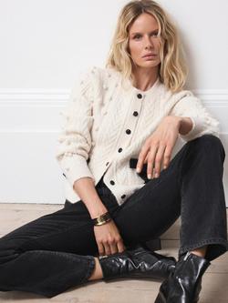 Mint Velvet Wool Blend Bobble Knit Bow Trim Cardigan, Cream/Multi - view 2, Cream/Multi