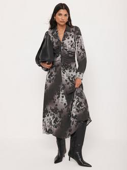 Mint Velvet Floral Collared Midi Dress, Black/Multi, Black/Multi