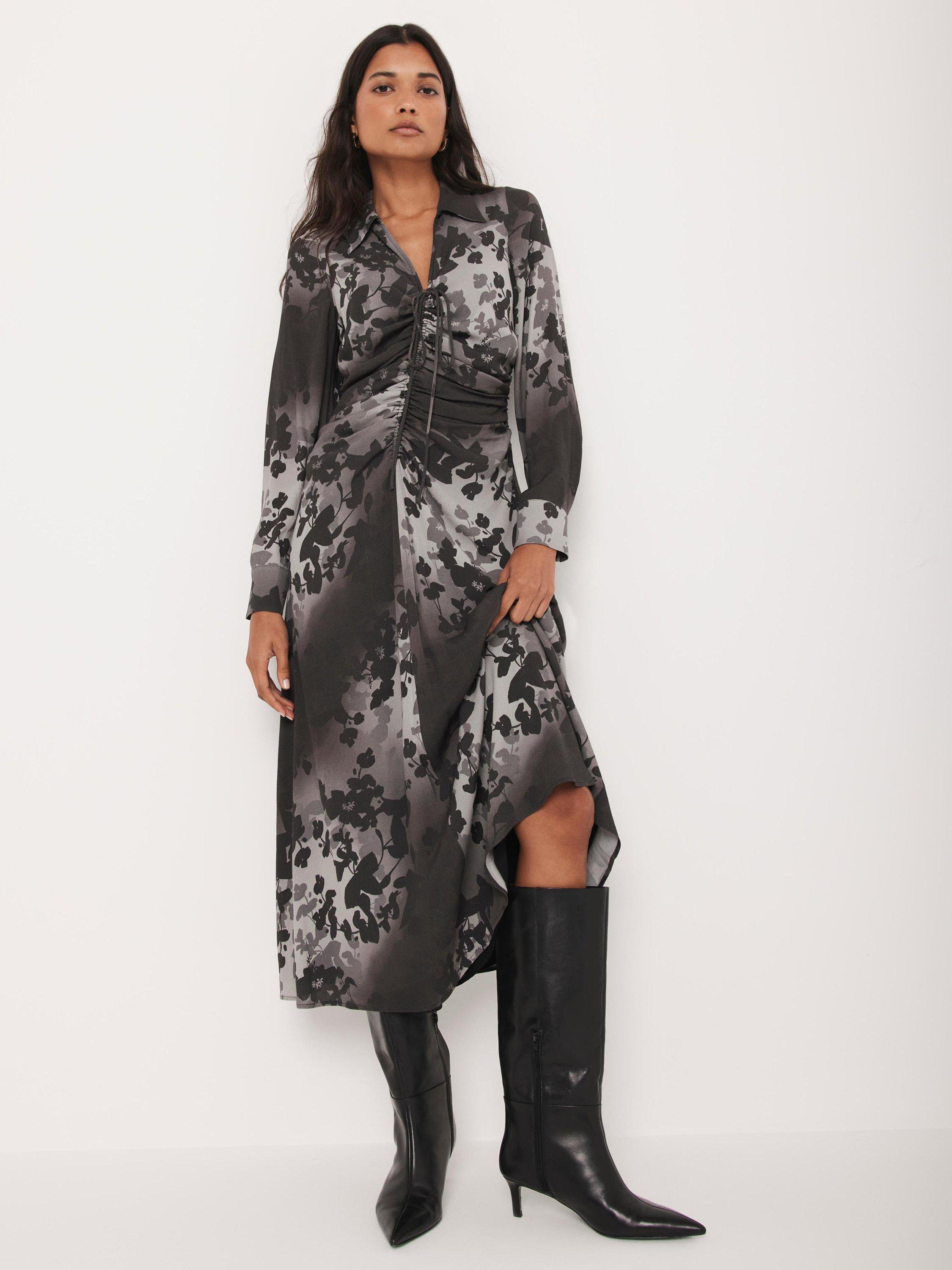 Product image 3 of 8, which shows Mint Velvet Floral Collared Midi Dress, Black/Multi, 6