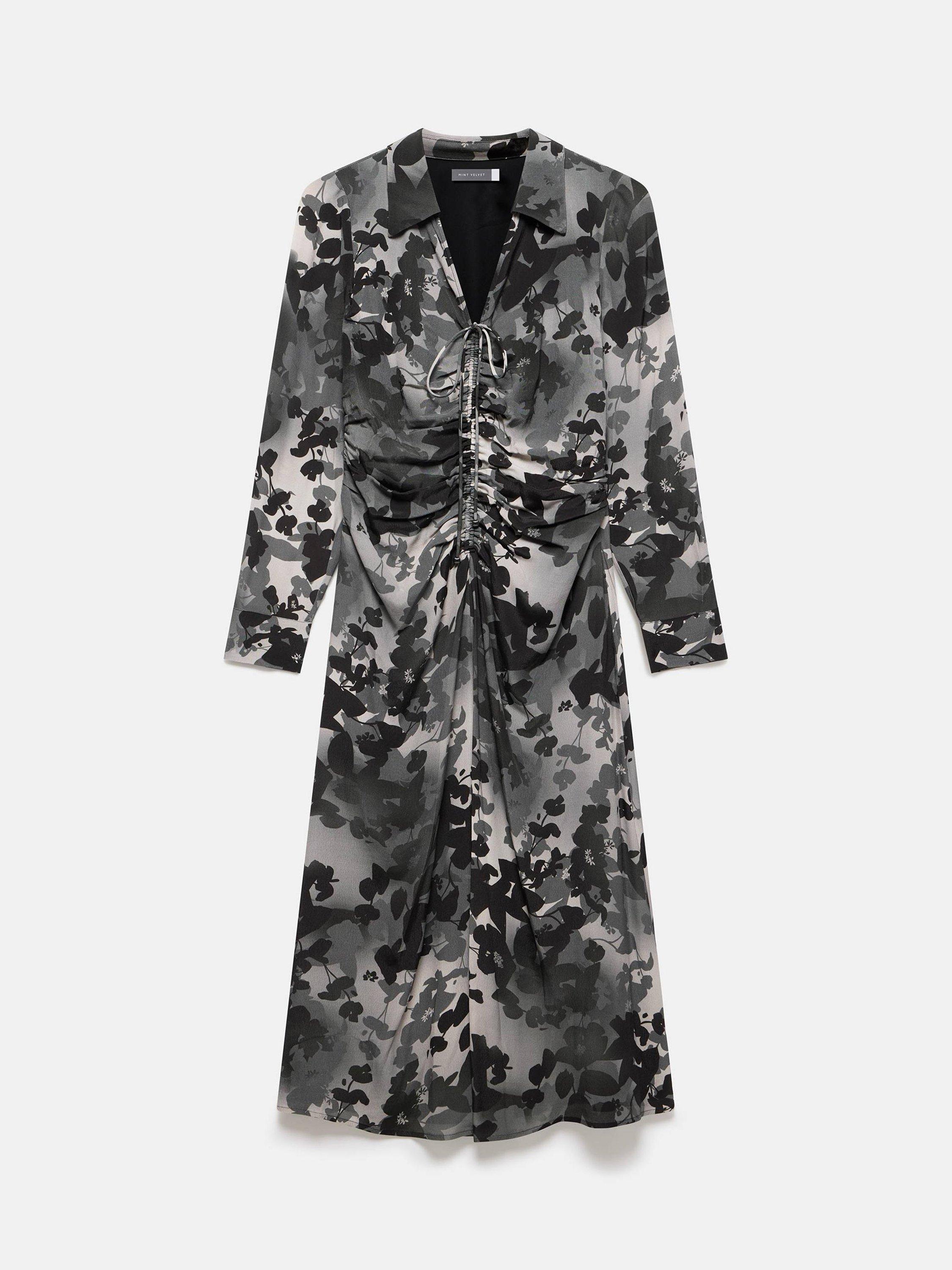 Product image 7 of 8, which shows Mint Velvet Floral Collared Midi Dress, Black/Multi, 6