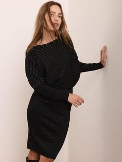 Mint Velvet Sparkle Knit Batwing Mini Dress, Black, Black