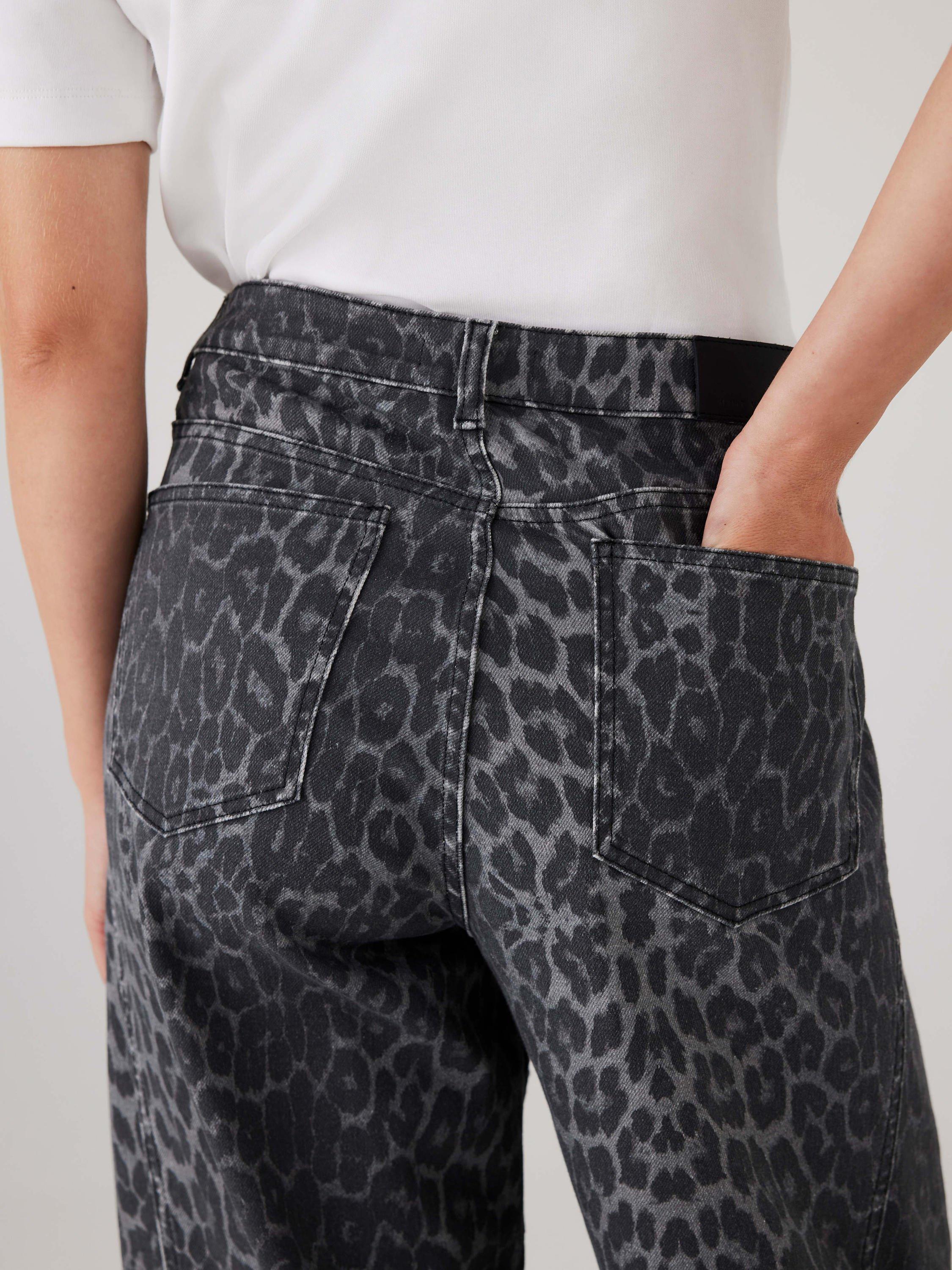 Mint Velvet Animal Print Barrel Leg Jeans, Grey/Multi