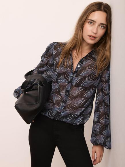 Mint Velvet Geometric Sparkle Shirt, Blue/Multi, Blue/Multi
