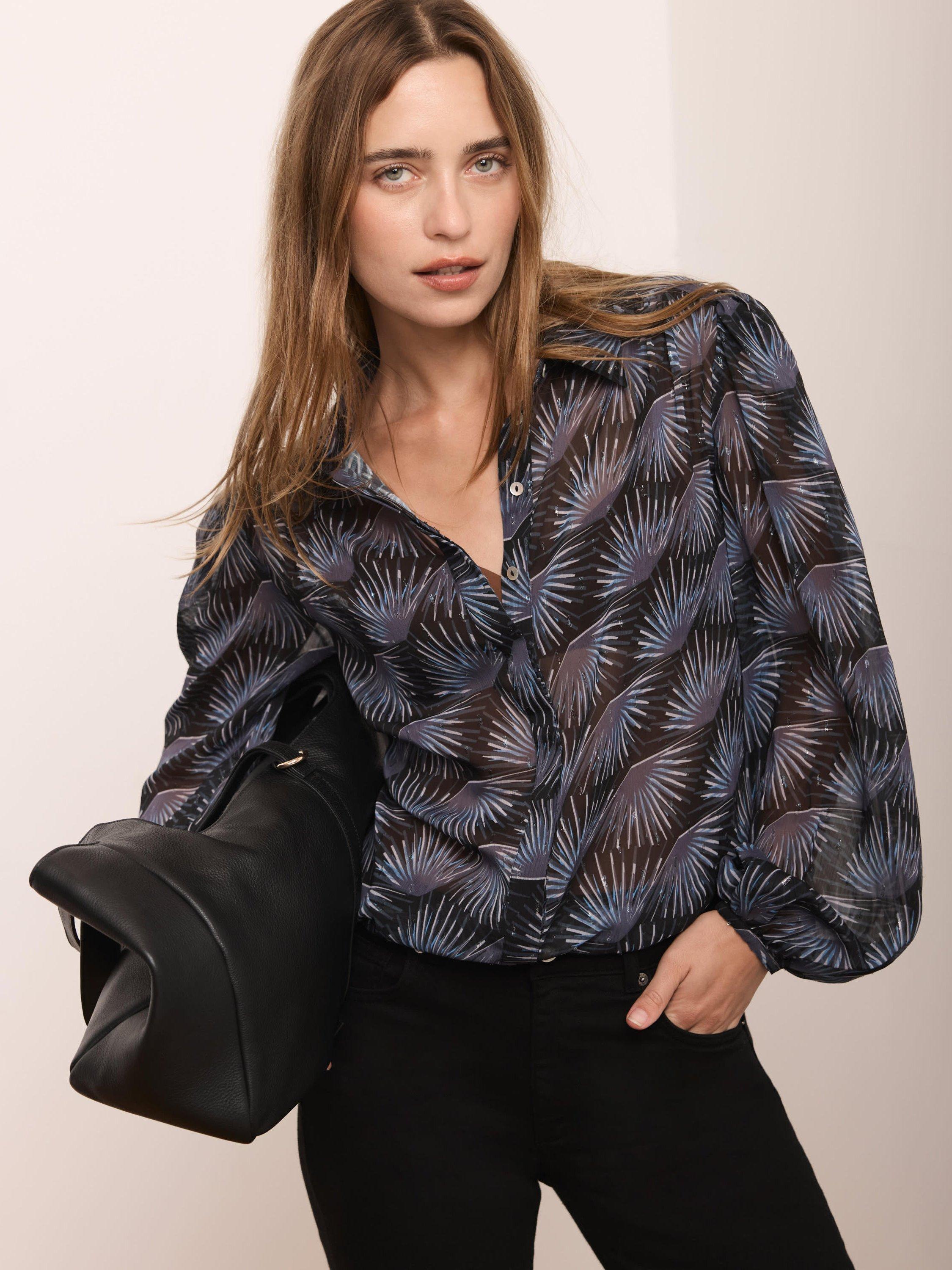 Product image 3 of 7, which shows Mint Velvet Geometric Sparkle Shirt, Blue/Multi, L