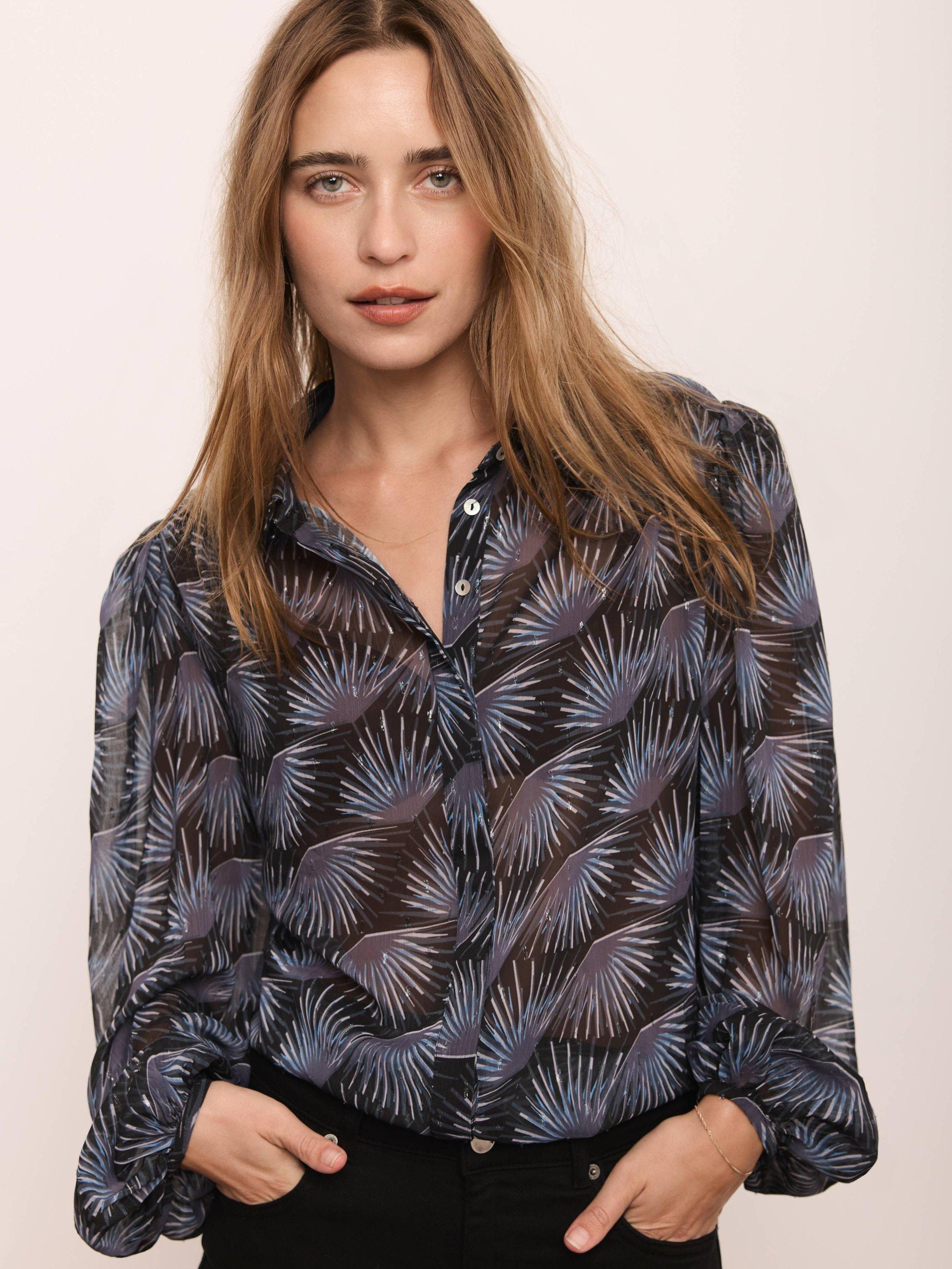 Product image 4 of 7, which shows Mint Velvet Geometric Sparkle Shirt, Blue/Multi, L