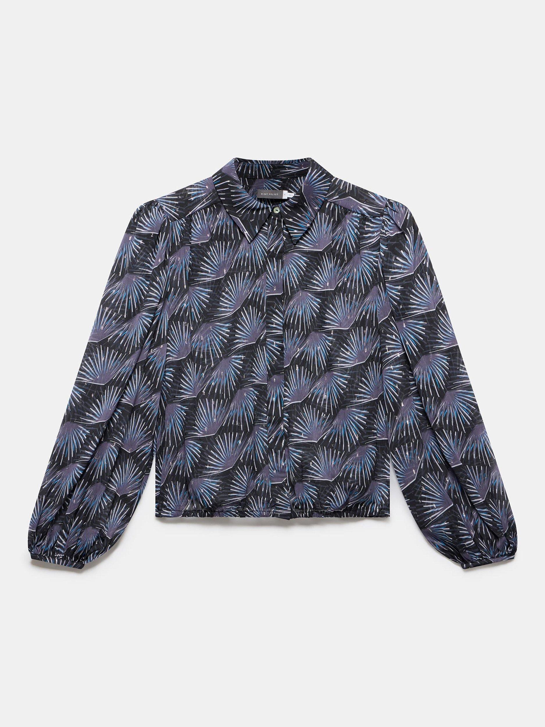 Product image 6 of 7, which shows Mint Velvet Geometric Sparkle Shirt, Blue/Multi, L