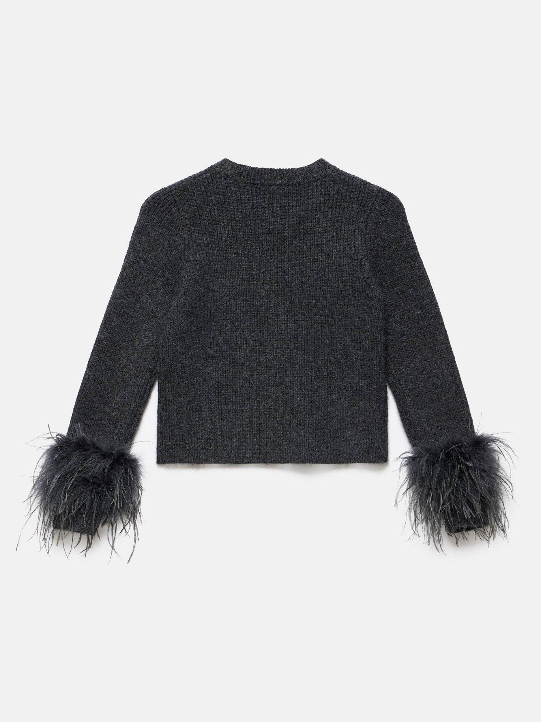 Product image 7 of 7, which shows Mint Velvet Feather Trim Jumper, Grey, L
