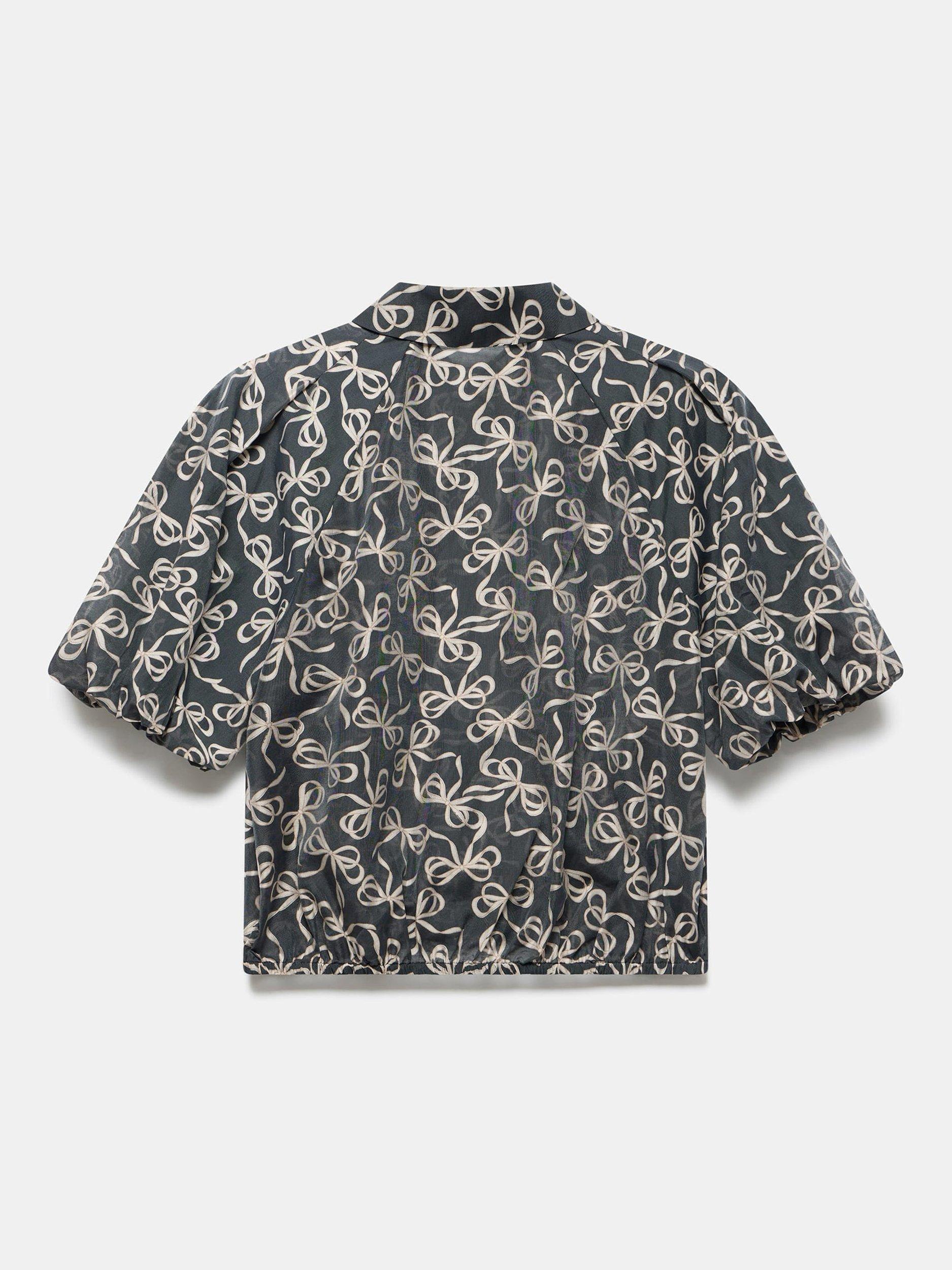 Product image 7 of 7, which shows Mint Velvet Bow Print Cropped Shirt, Black, XS