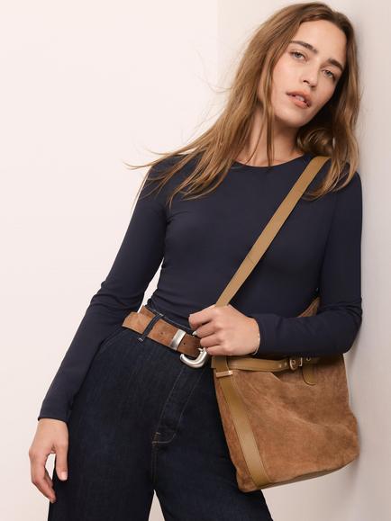 Mint Velvet Crew Neck Long Sleeve Top, Blue Navy - view 2, Blue Navy