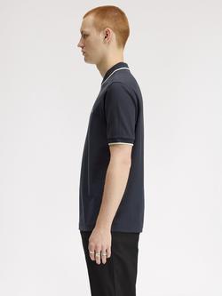 Fred Perry Cotton Crepe Pique Polo Shirt, Navy - view 2, Navy