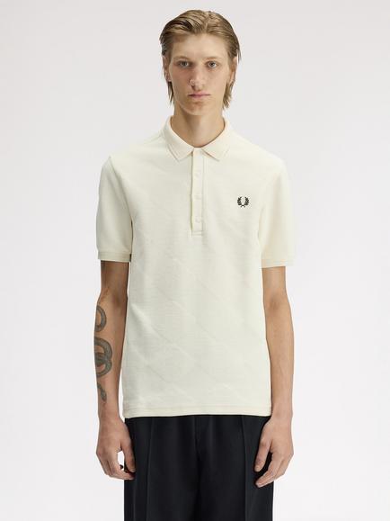 Fred Perry Cotton Jacquard Polo Shirt, Ecru, Ecru