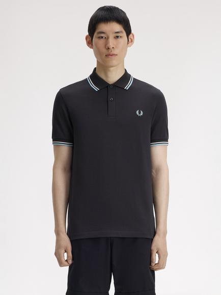 Fred Perry Twin Tipped Cotton Regular Fit Short Sleeve Polo Shirt, Anchor Grey/Multi, Anchor Grey/Multi