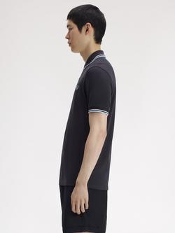 Fred Perry Twin Tipped Cotton Regular Fit Short Sleeve Polo Shirt, Anchor Grey/Multi - view 2, Anchor Grey/Multi