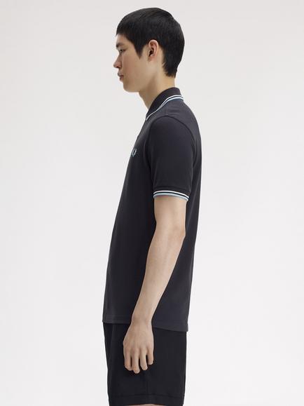 Fred Perry Twin Tipped Cotton Regular Fit Short Sleeve Polo Shirt, Anchor Grey/Multi - view 2, Anchor Grey/Multi