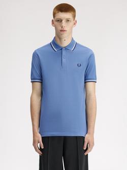 Fred Perry Twin Tipped Cotton Regular Fit Short Sleeve Polo Shirt, Blue/Multi, Blue/Multi