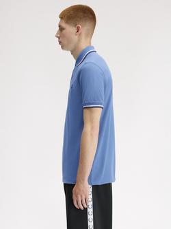 Fred Perry Twin Tipped Cotton Regular Fit Short Sleeve Polo Shirt, Blue/Multi - view 2, Blue/Multi
