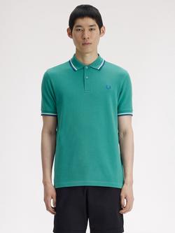 Fred Perry Twin Tipped Cotton Regular Fit Short Sleeve Polo Shirt, Deep Mint/Multi, Deep Mint/Multi