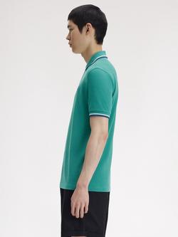 Fred Perry Twin Tipped Cotton Regular Fit Short Sleeve Polo Shirt, Deep Mint/Multi - view 2, Deep Mint/Multi