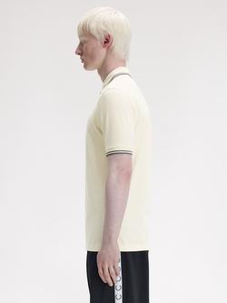 Fred Perry Twin Tipped Cotton Regular Fit Short Sleeve Polo Shirt, Ecru/Multi - view 2, Ecru/Multi