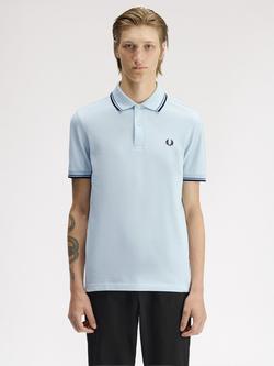 Fred Perry Twin Tipped Cotton Regular Fit Short Sleeve Polo Shirt, Light Ice/Multi, Light Ice/Multi