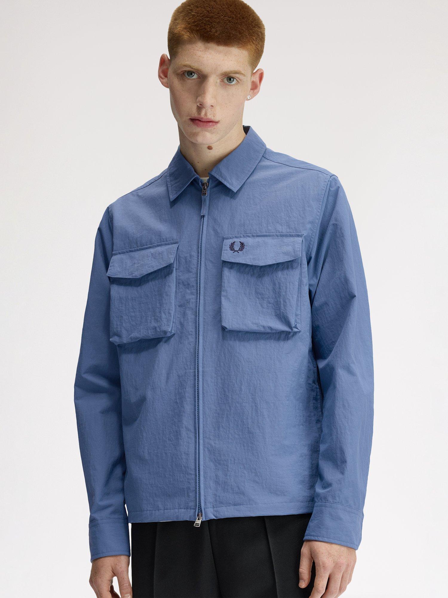 Product image 3 of 5, which shows Fred Perry Large Ripstop Pocket Overshirt, Ace Blue, S