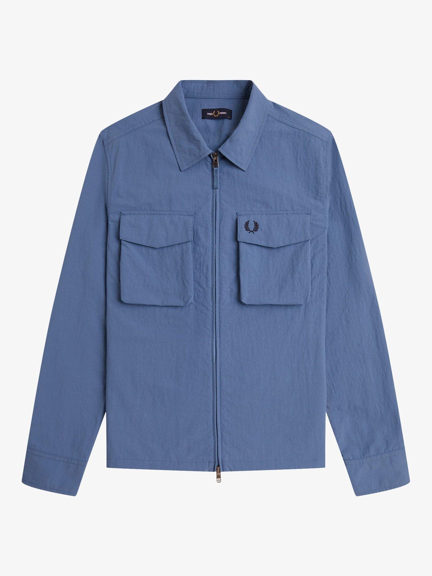 Product image 4 of 5, which shows Fred Perry Large Ripstop Pocket Overshirt, Ace Blue, S