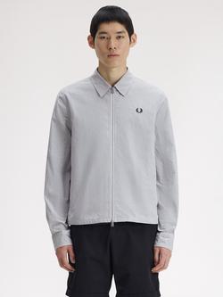 Fred Perry Stripe Seersucker Zip Through Overshirt, Blue/White, Blue/White