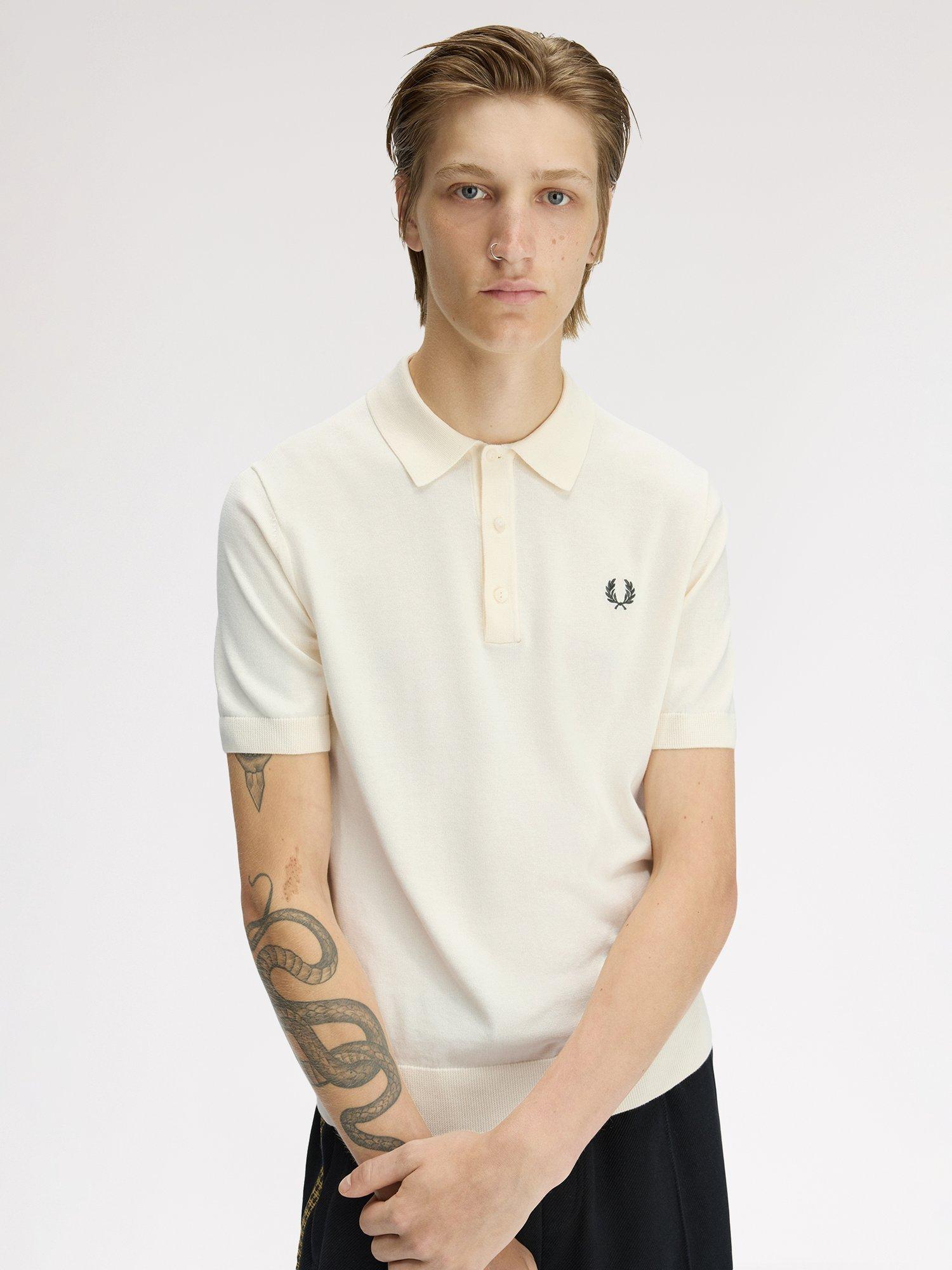 Product image 3 of 5, which shows Fred Perry Cotton Knitted Shirt, Ecru, S