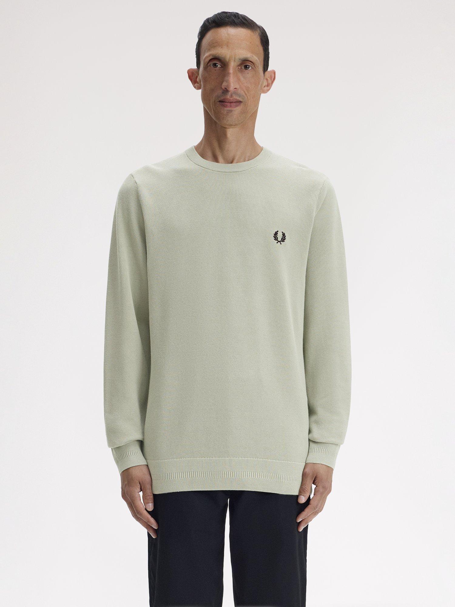 Product image 1 of 5, which shows Fred Perry Cotton Pique Stitch Jumper, Seagrass, S