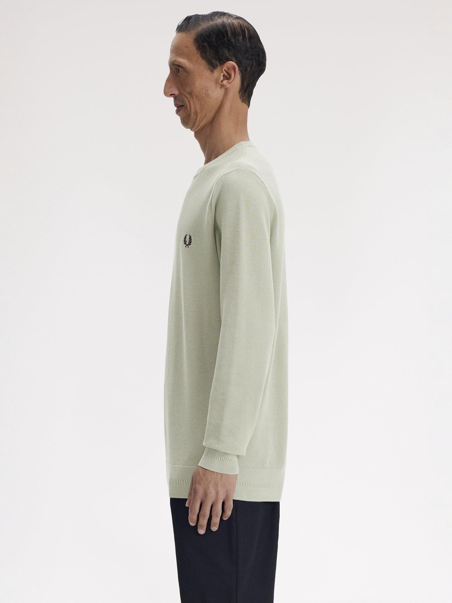 Product image 2 of 5, which shows Fred Perry Cotton Pique Stitch Jumper, Seagrass, S